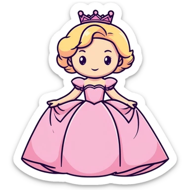 blonde princess holding her puffy pink ballgown dress sticker