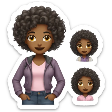 Curly hair girl with cute outfits  sticker