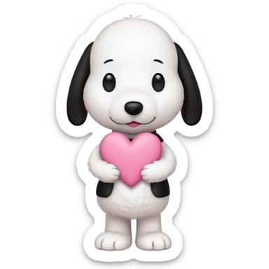 snoopy con un corazón rosita entre los brazos  sticker