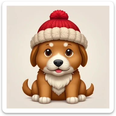 Perro tejonero marrón con gorro de lana rojo sticker