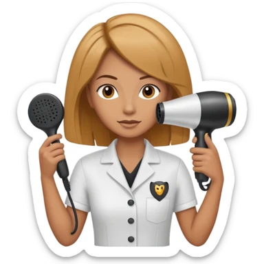 Parrucchiera con il phon in mano e la scrittura coiffeur assunta sticker