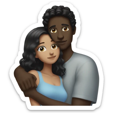 Intimate moment between lovers she has wavy black Hair with dark skin and he has dark brown hair and has blue eyes  sticker