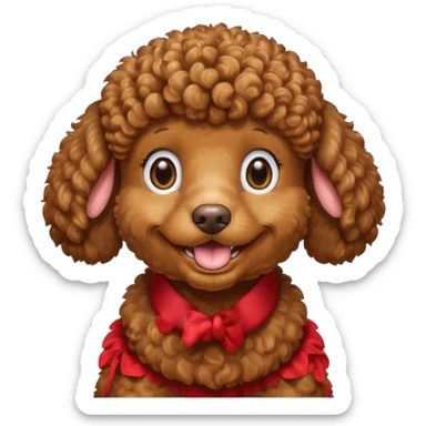 Head of a brown poodle, curly fur, smiling with closed mouth, no tongue showing
 sticker