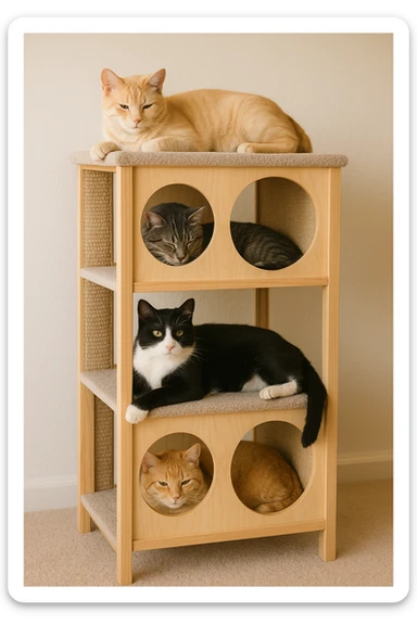 cats relaxing in a vertical playhouse sticker
