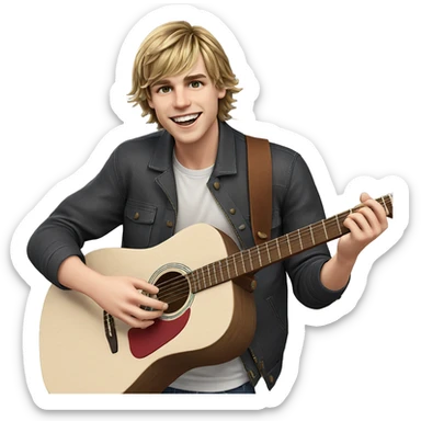 smiling boy playing guitar outdoors sticker