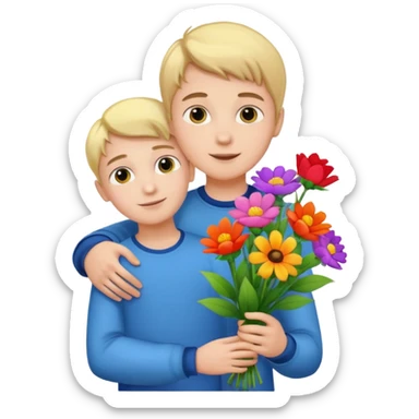 Boy namned Edvin holds flowers and gives it to Linnea sticker