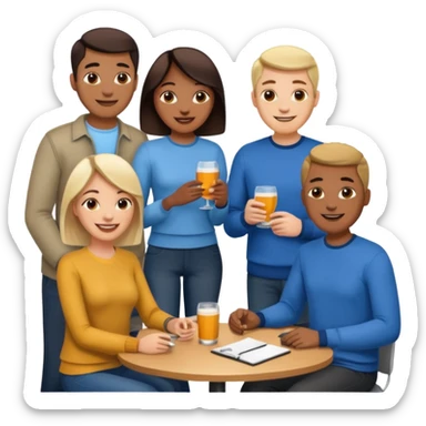 A large crowd of adults in casual clothing at an afterwork meeting sticker