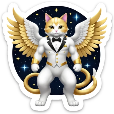 Transcendent celestial infinity cosmic galactic energy Mega neon unicorn dragon hydra hyper rare golden penguin Golden Divine god angel Omni Black and white Super muscular Buff sigma Gigachad cat full body tuxedo colored  sticker