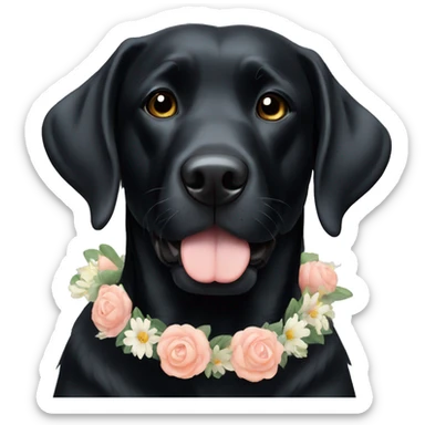 black lab with white chest with flower crown  sticker
