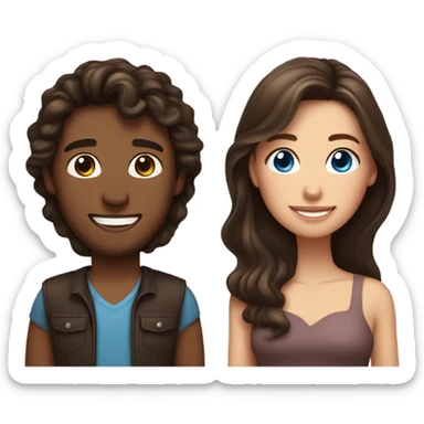 Brunette blue-eyed Couple (Guy has dark brown hair long on top) (girl has wavy hair) sticker
