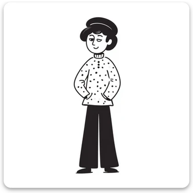 an effeminate, eccentric young man wearing a beret, hand-drawn doodle style sticker