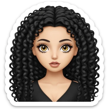 Pale Saudi beauty, pretty bratz baddie, black eyeliner, curly long hair sticker