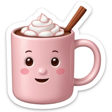 Light Pink mug of hot chocolate with marshmallows sticker