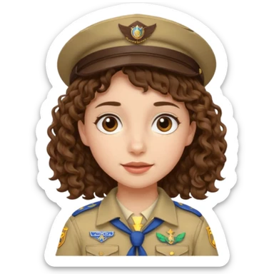 scout girl with curly hair and uniform and hat sticker