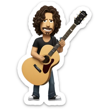Chris Cornell singing at microphone and plays a guitar sticker