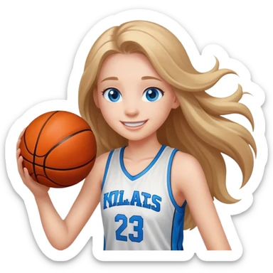 smiling girl with blue eyes and long hair playing basketball sticker