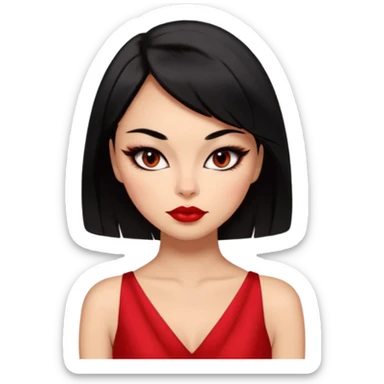 Chica Otaku con delineado gatita con vestido rojo y pelo semi corto negro súper sexy sticker