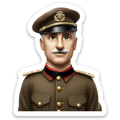 Charlie chaplin without hat and brown classical 1936 dutch military uniform and red white soccer captains upper armbracelet looking fiercefully sticker