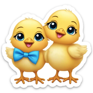 twin baby chicks with blue bow ties  sticker