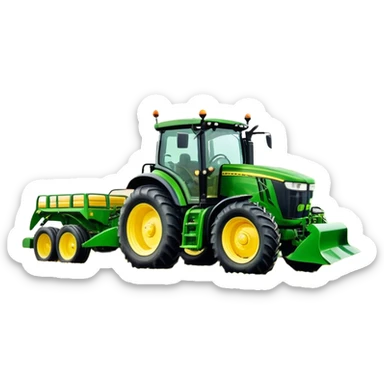 John Deere 6155M (2020) – Cinematic-realistic John Deere 6155M tractor, its iconic green and yellow body rolling across vast Australian farmlands. The powerful engine hums as it tows a massive plow sticker