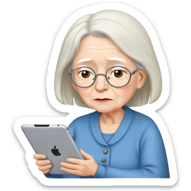 tired old woman in front of her ipad sticker