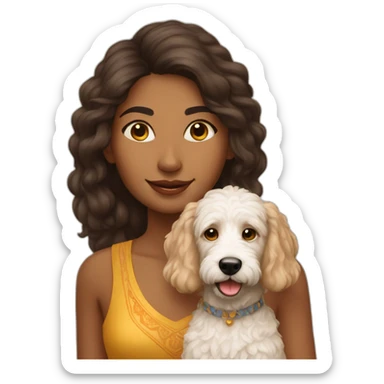 Indian girl with her golden doodle dog sticker