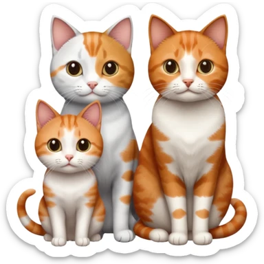 3 different coloured tiny short haired cats, including a dark grey and white cat, a ginger and white and a brown tabby and white sticker