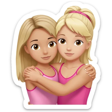 brunette trainer hugs a blonde child in a pink leotard ою в рожевому трико  sticker