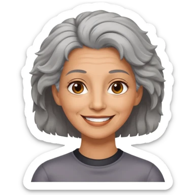 woman 50 years old, shaved grey fluffy hair, tannes skin and brown eyes sticker