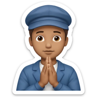 A BROWN MOTIVATIONAL GUY WITH A CAP ON WITH PRAYING HANDS sticker