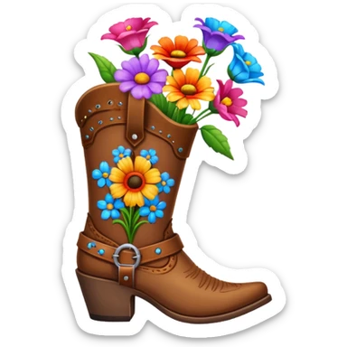 Brown cowgirl boot vase with flowers sticker