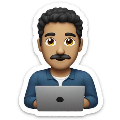 dark hair dark eyes man with short mustache working on a laptop sticker