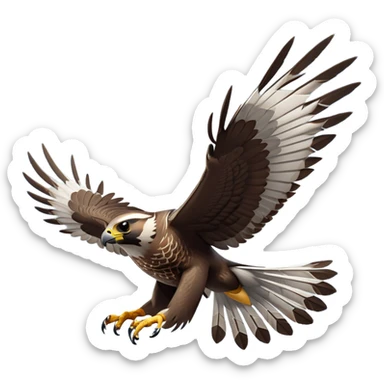 cinematic-falcon-realistic-full-body-diving-emoji,-sleek-aerodynamic-frame-plummeting-through-the-air-with-lightning-speed,-razor-sharp-talons-poised-for-the-strike,-feathered-wings-angled-for-maximum-precision,-keen-dark-eyes-locked-onto-its-prey,-patterned-grey-and-white-feathers-glinting-in-the-sun,-simplified-yet-realistic-focused-features,-highly-detailed,-glowing-with-a-sharp-intense-aura sticker