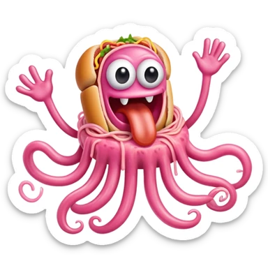 pink spaghetti slop monster hot dog flying  sticker