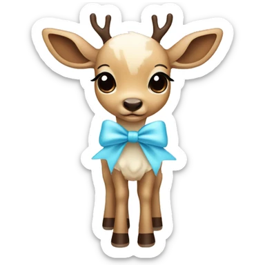 Cute cream and brown Deer with a baby blue bow sticker