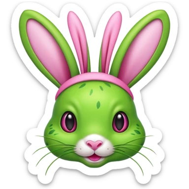 Green Grasshopper with pink bunny ear headband sticker