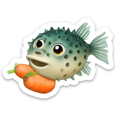 pufferfish with carrot in moutj sticker