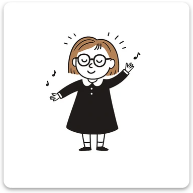 Add glasses to the girl with light brown hair, style general, keeping the background. sticker