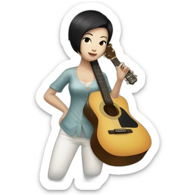 wthite skin woman with black short hair and chinese eyes playing a guitar sticker