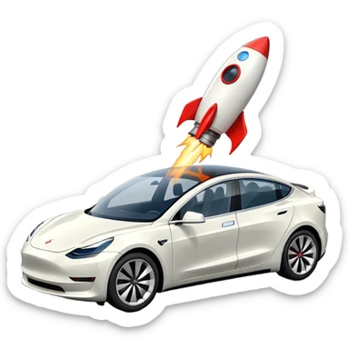 Tesla model 3 white. Icon. Rocket boost on roof  sticker