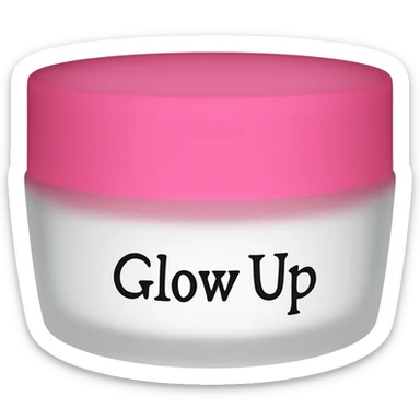 a pink and white cream with a brand name that says glow up sticker