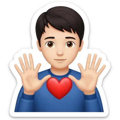 Un garçon beau qui fait un cœur avec des cheveux noir sticker