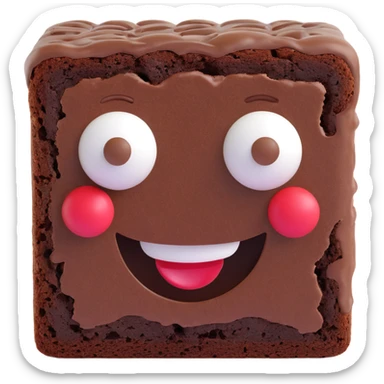 3D chocolate brownie with a smiley face, cartoonish 3D look, 3D emoji style sticker