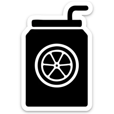 minimal orange juice box with a slice of orange on the front, flat icon style sticker