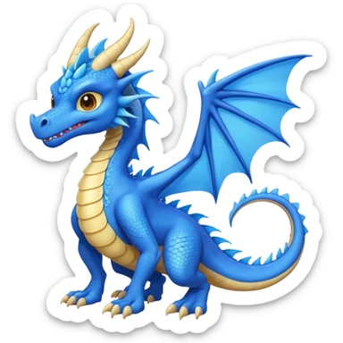 Hydra emoji – full body, blue dragon-like creature, 3 heads, wings, 4 legs, tail, slight side angle, cute emoji style, no background
 sticker
