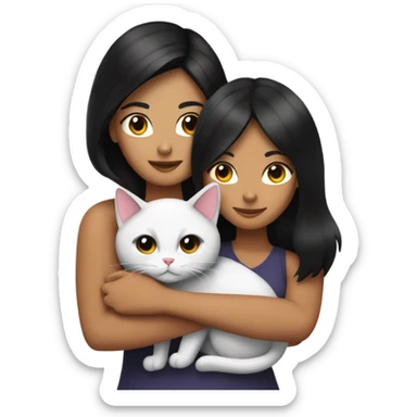 Tanned woman with black hair hugging a black and white cat  sticker