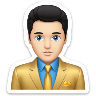 Elvis Presley with Blue eyes, black hair, gold suit sticker