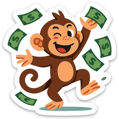 cheeky monkey tossing money in the air, energetic and lively sticker