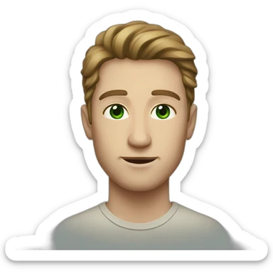 White man with dark green eyes, with long way brown hair sticker