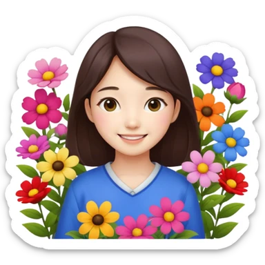 Cute korean girl background flower garden  sticker